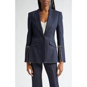CINQ A SEPT Cheyenne Rhinestone Bow Denim Blazer